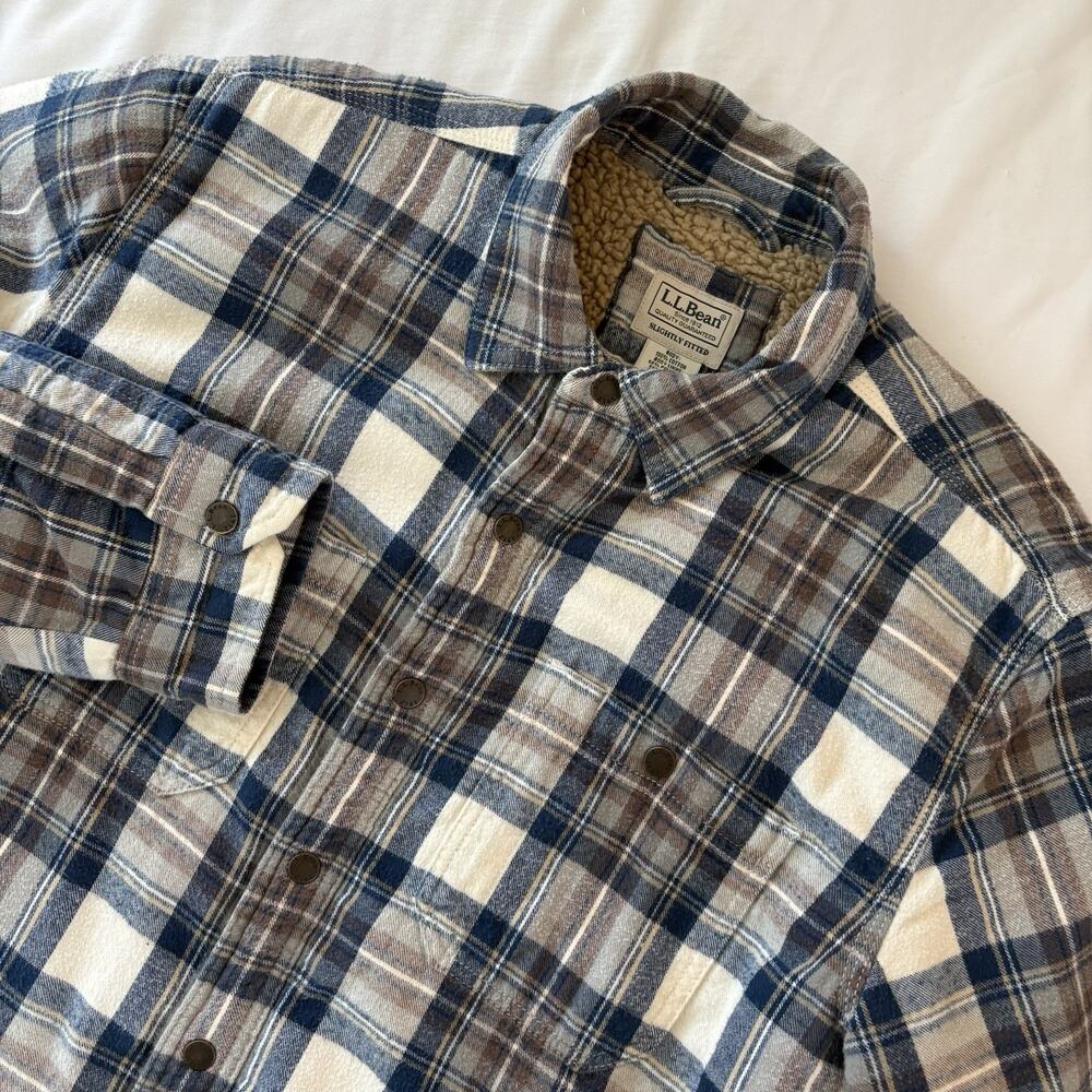L.L. Bean Men’s M Scotch Plaid Sherpa Lined Flannel Shirt Jacket Slightly Fitted
